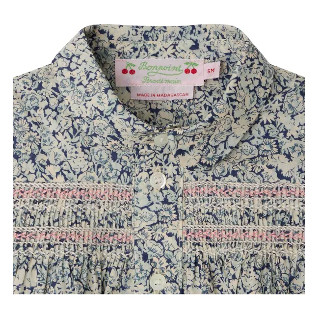 Blouse Col Claudine Laurencia Fleurie Coton Bio | Bleu de Prusse