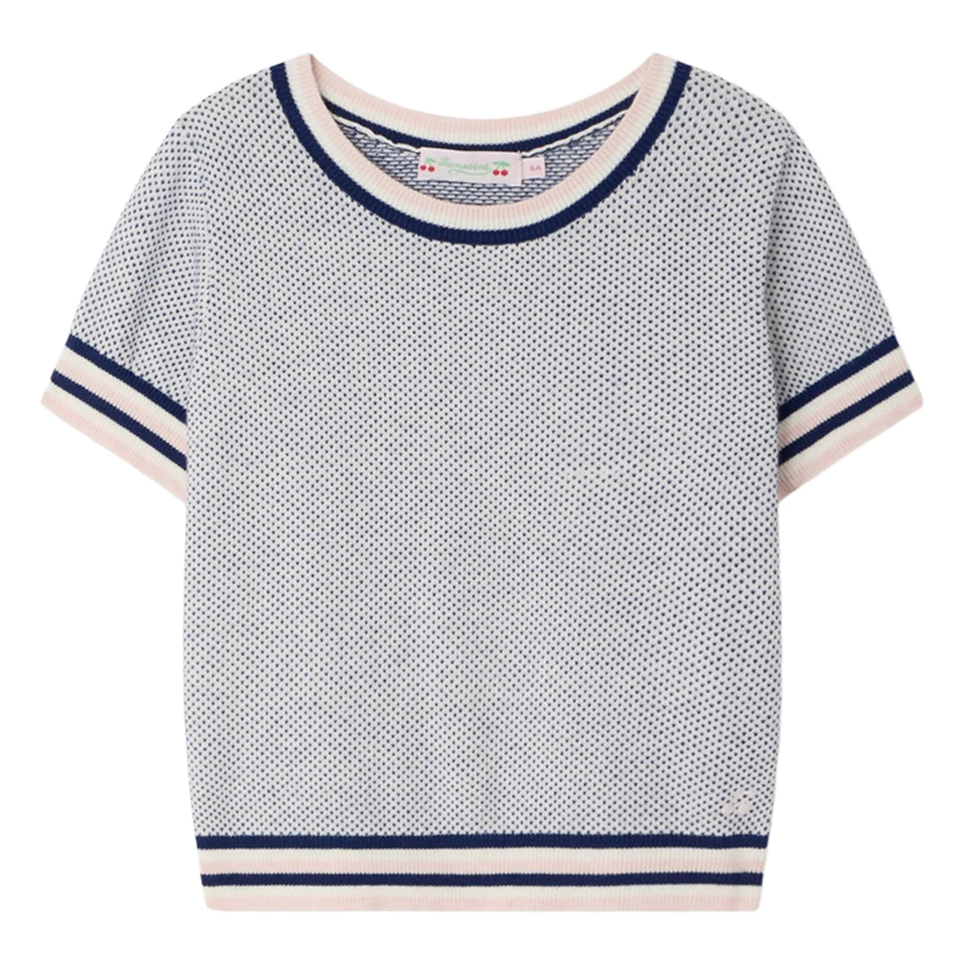 Bonpoint Girls Blue Fine Knit T-Shirt Limette Organic Cotton