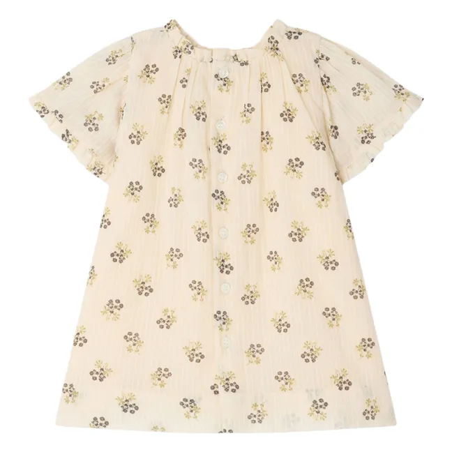 Robe Lucie Fleurie Coton Bio | Ecru