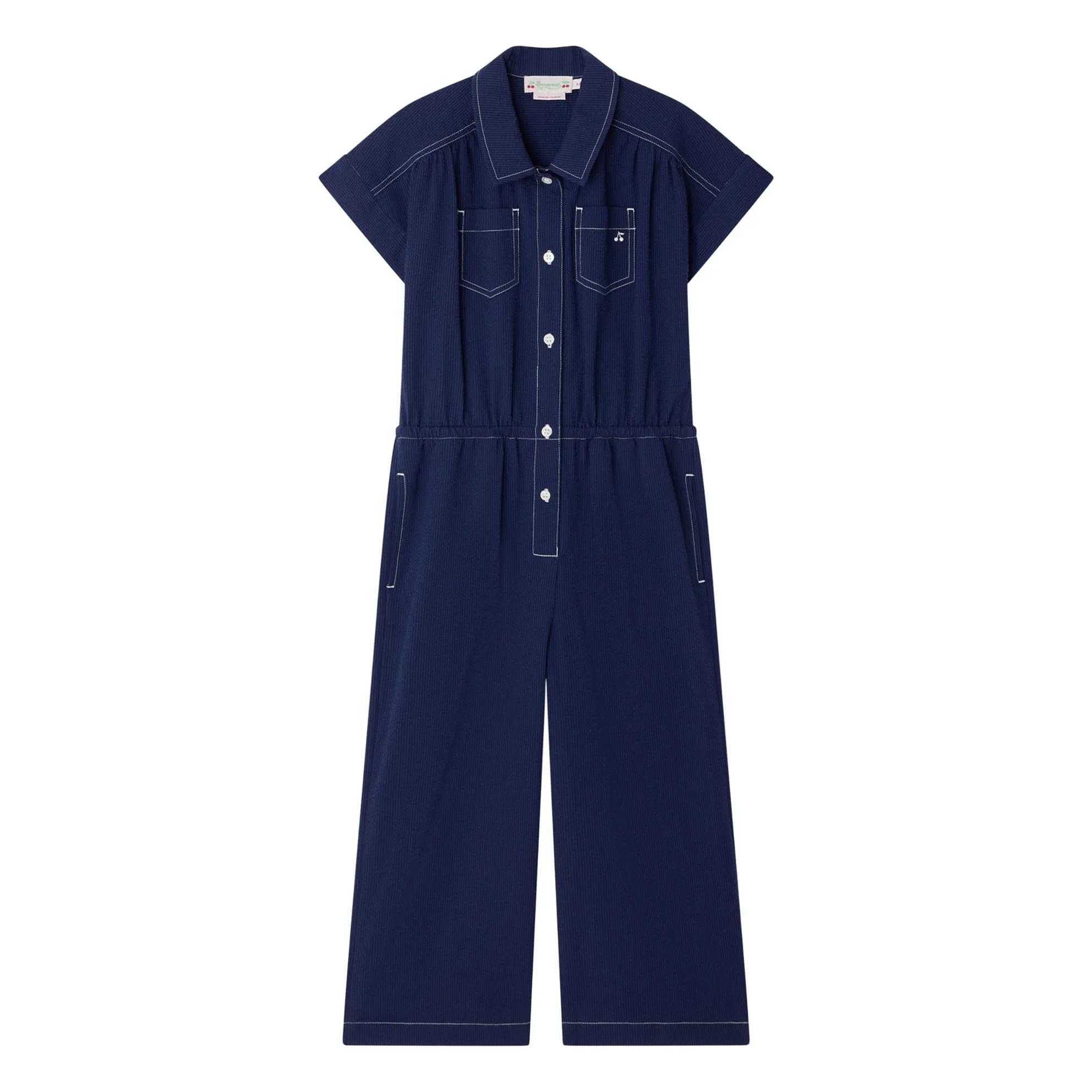 Bonpoint Girls Indigo Blue Denim Lania Organic Cotton Jumpsuit