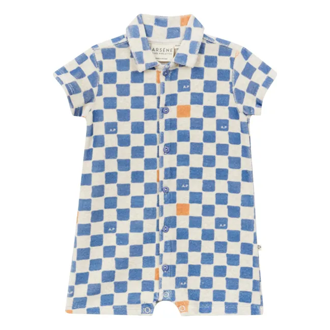 Pelele Damier de rizo de algodón orgánico | Azul