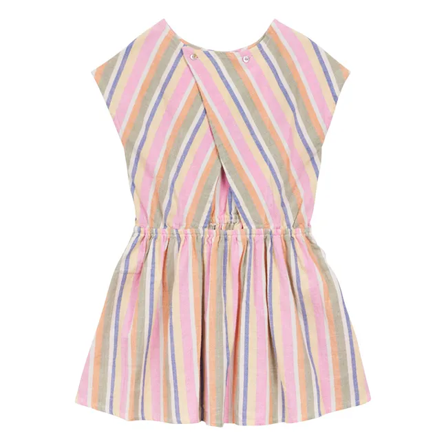 Vestido de rayas Voile de algodón orgánico | Rosa
