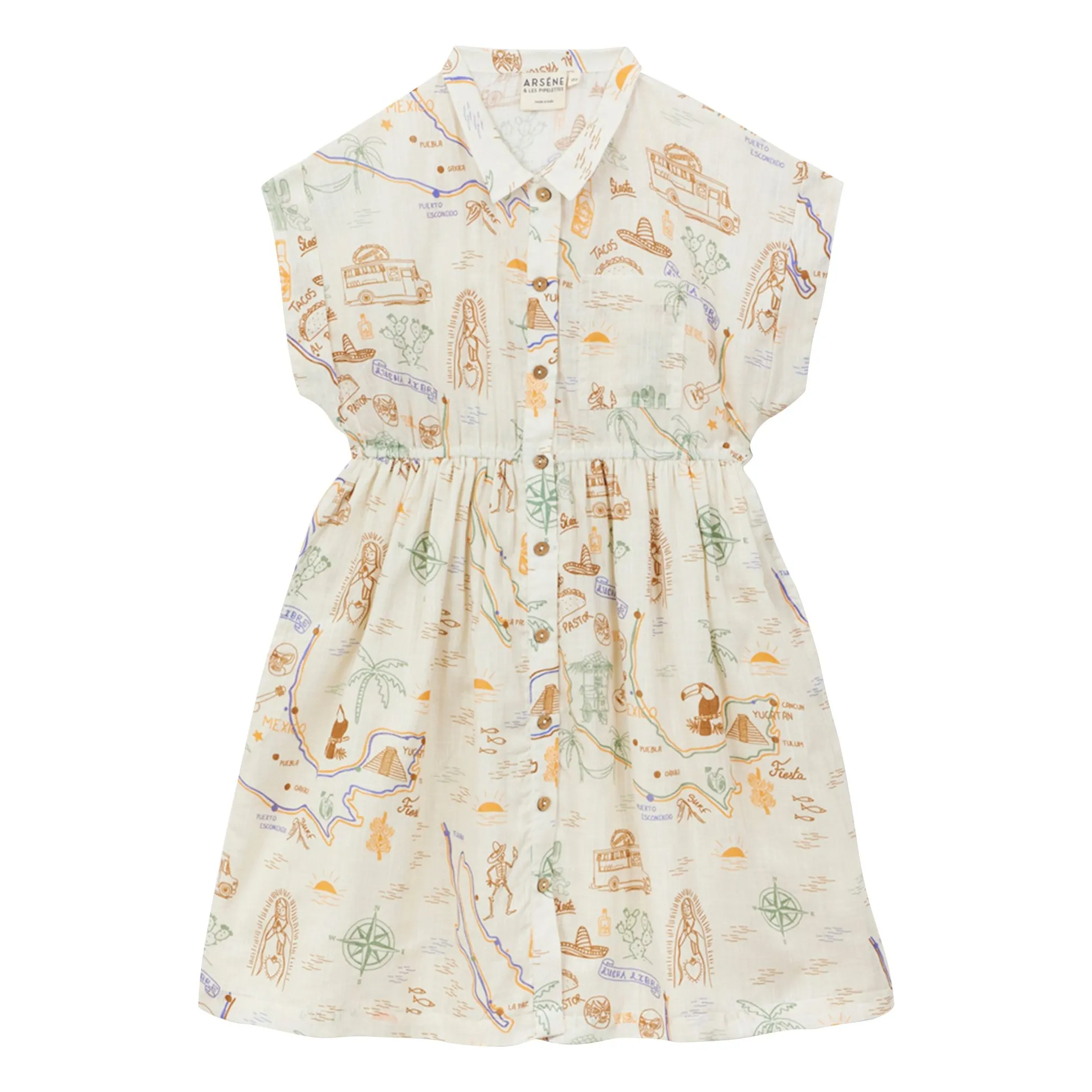 Arsène Et Les Pipelettes Ecru Mexico Dress Organic Cotton Voile