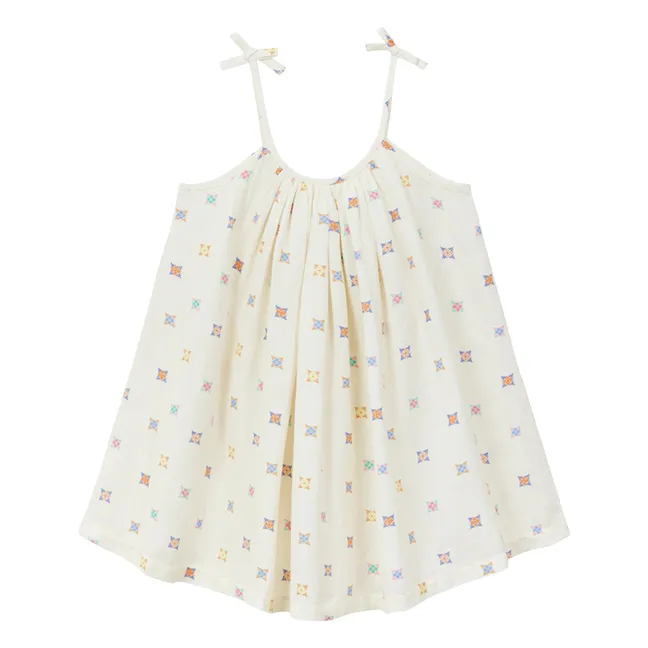 Robe Bretelles Fleurie Voile Lin | Ecru