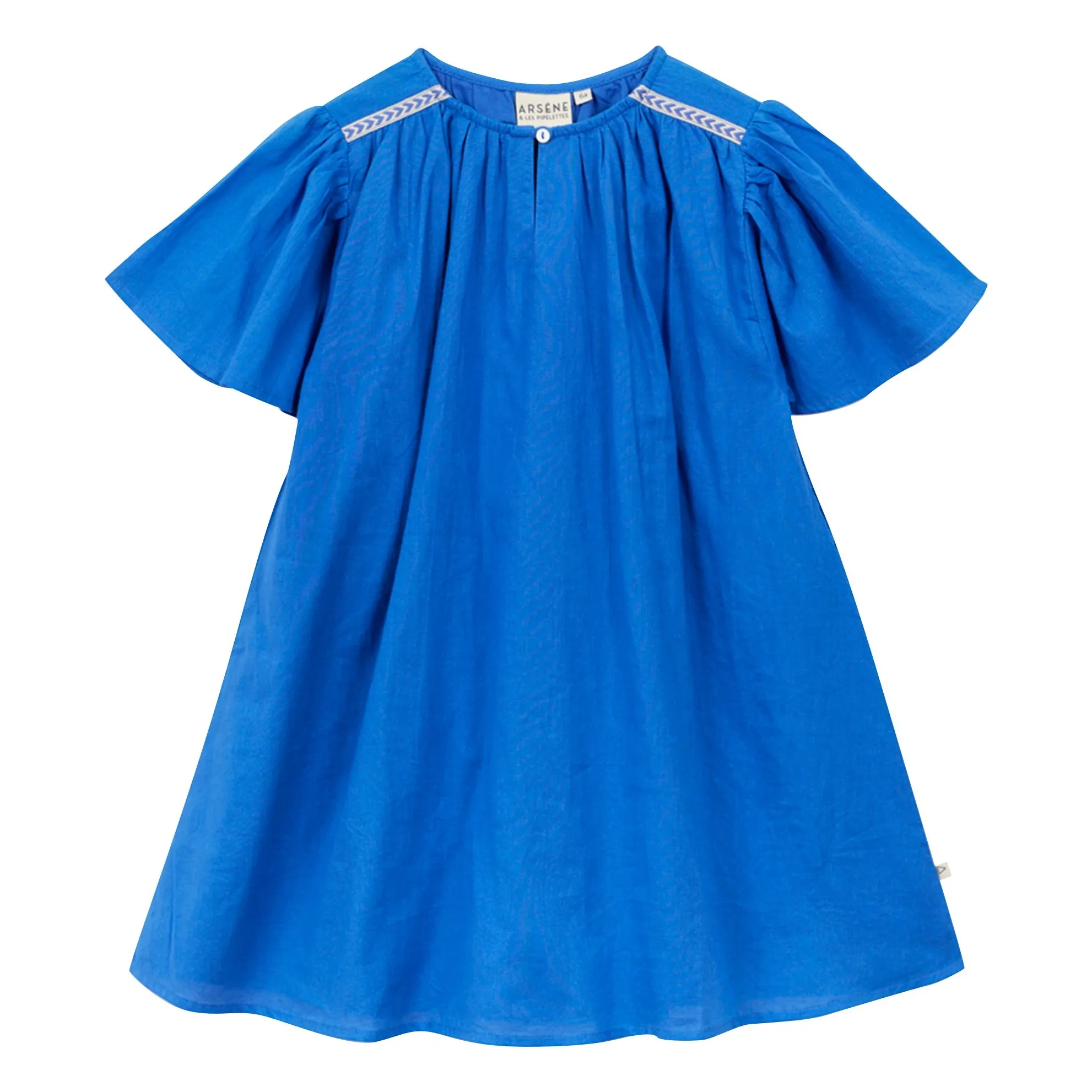 Arsène Et Les Pipelettes Azure Blue Organic Cotton Voile Flounce Dress