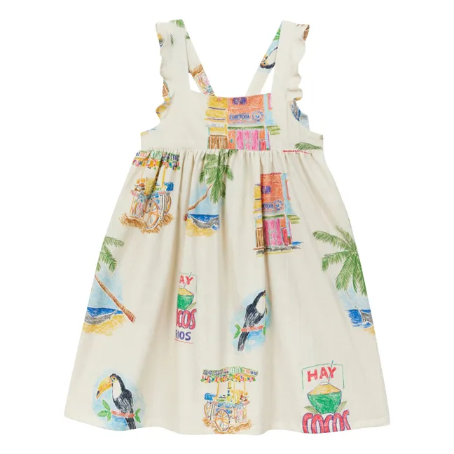 Vestido con delantal de palma de sarga | Crudo