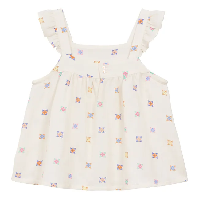 Top Bretelles Fleuri Voile Coton Bio | Ecru