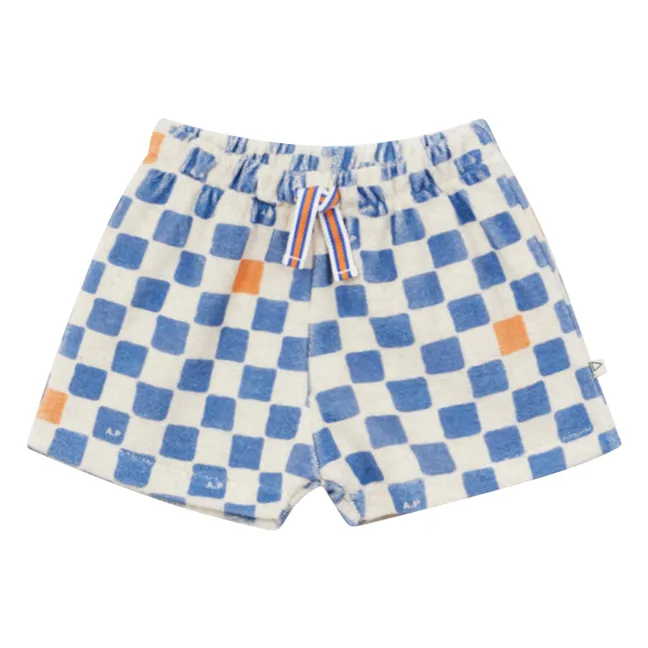 Organic cotton terry Damier shorts | Azure blue