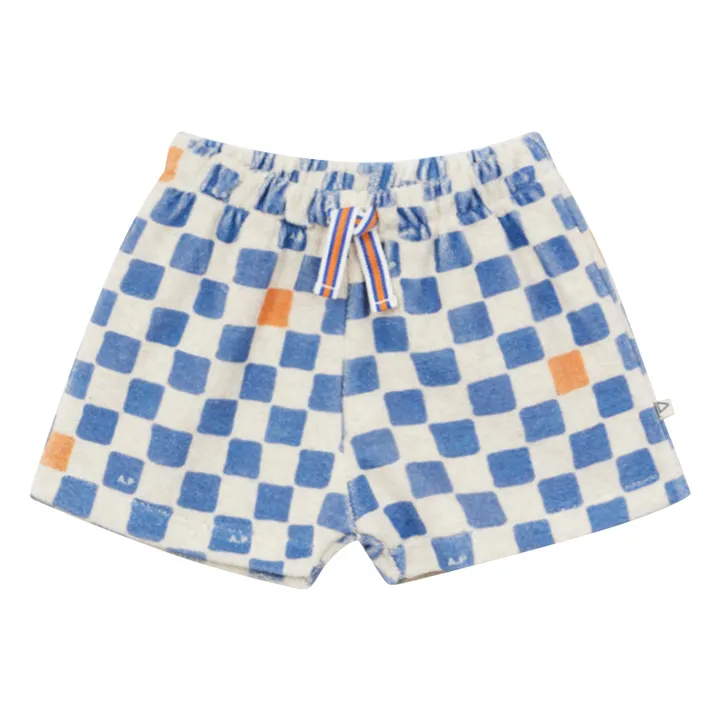 Pantalones cortos Damier de rizo de algodón orgánico | Azul Mar- Imagen del producto n°0