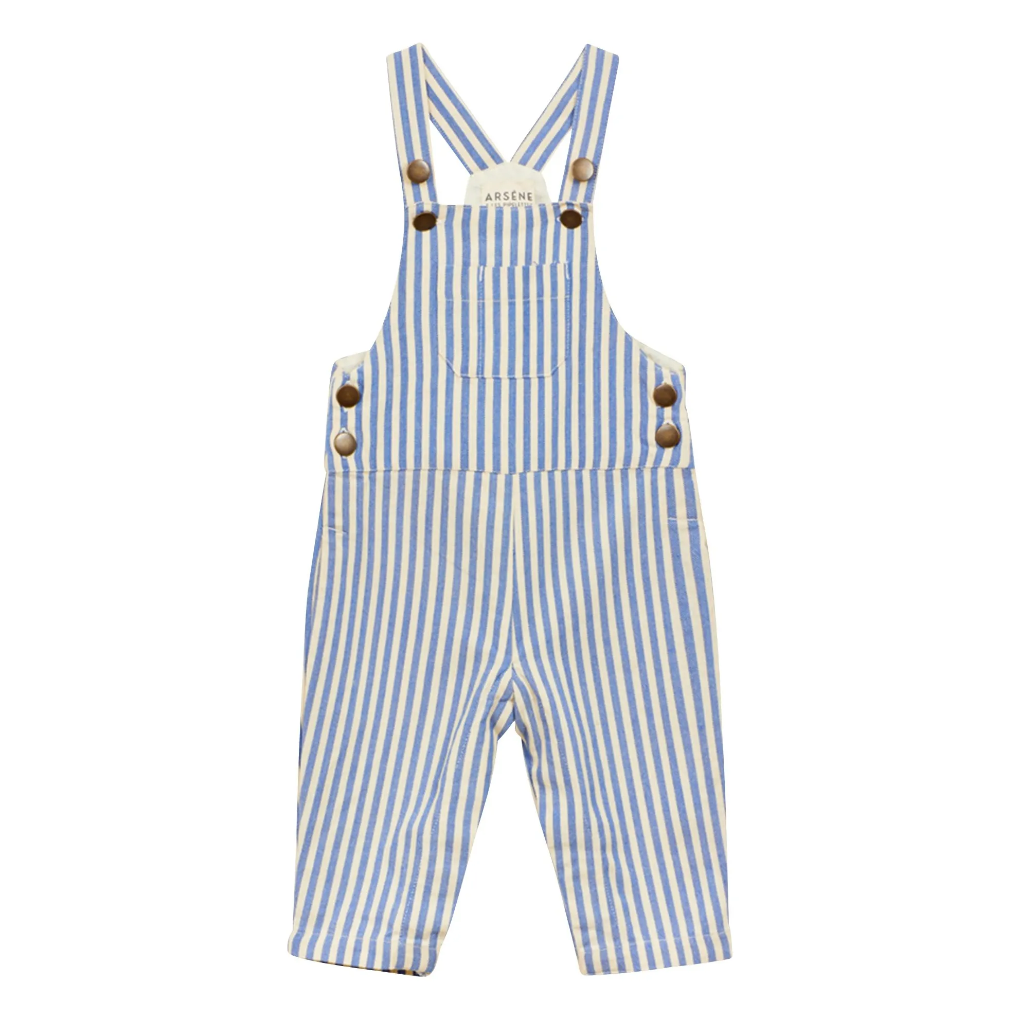 Arsène Et Les Pipelettes Azure Blue Striped Denim Dungarees