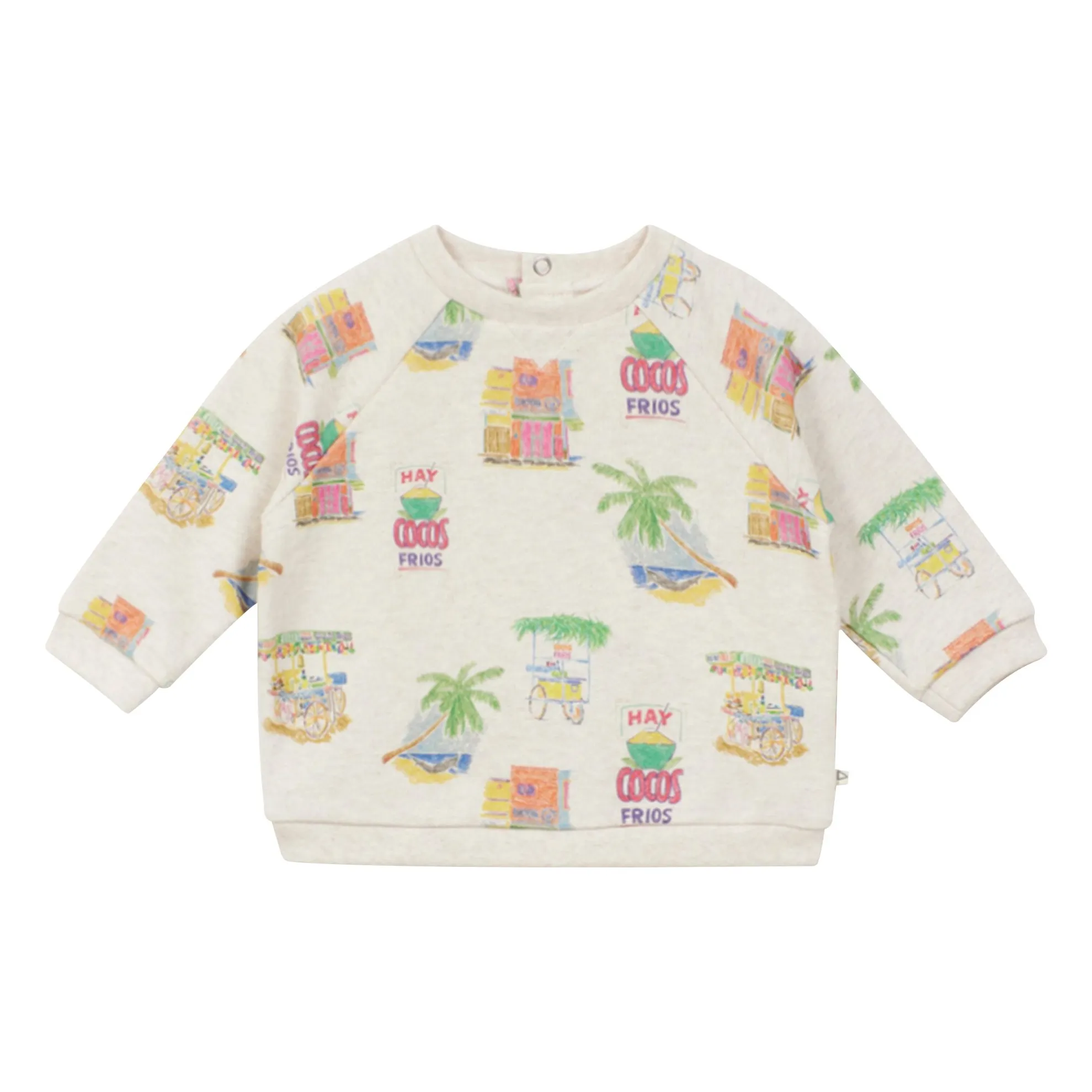Sweat Palmiers Coton Bio Bébé | Beige chiné- Image produit n°0