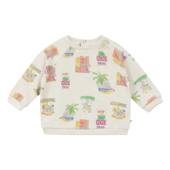 Sudadera de algodón ecológico con palmeras para bebé | Beige chiné