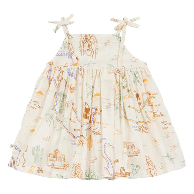 Robe Bretelles Palmiers Voile Coton Bio | Beige