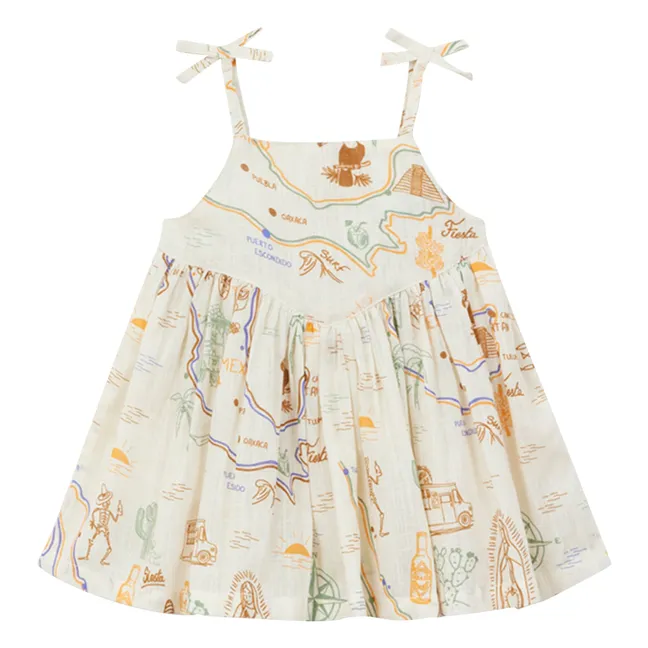 Robe Bretelles Palmiers Voile Coton Bio | Beige