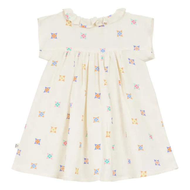 Robe Fleurie Voile Lin | Ecru
