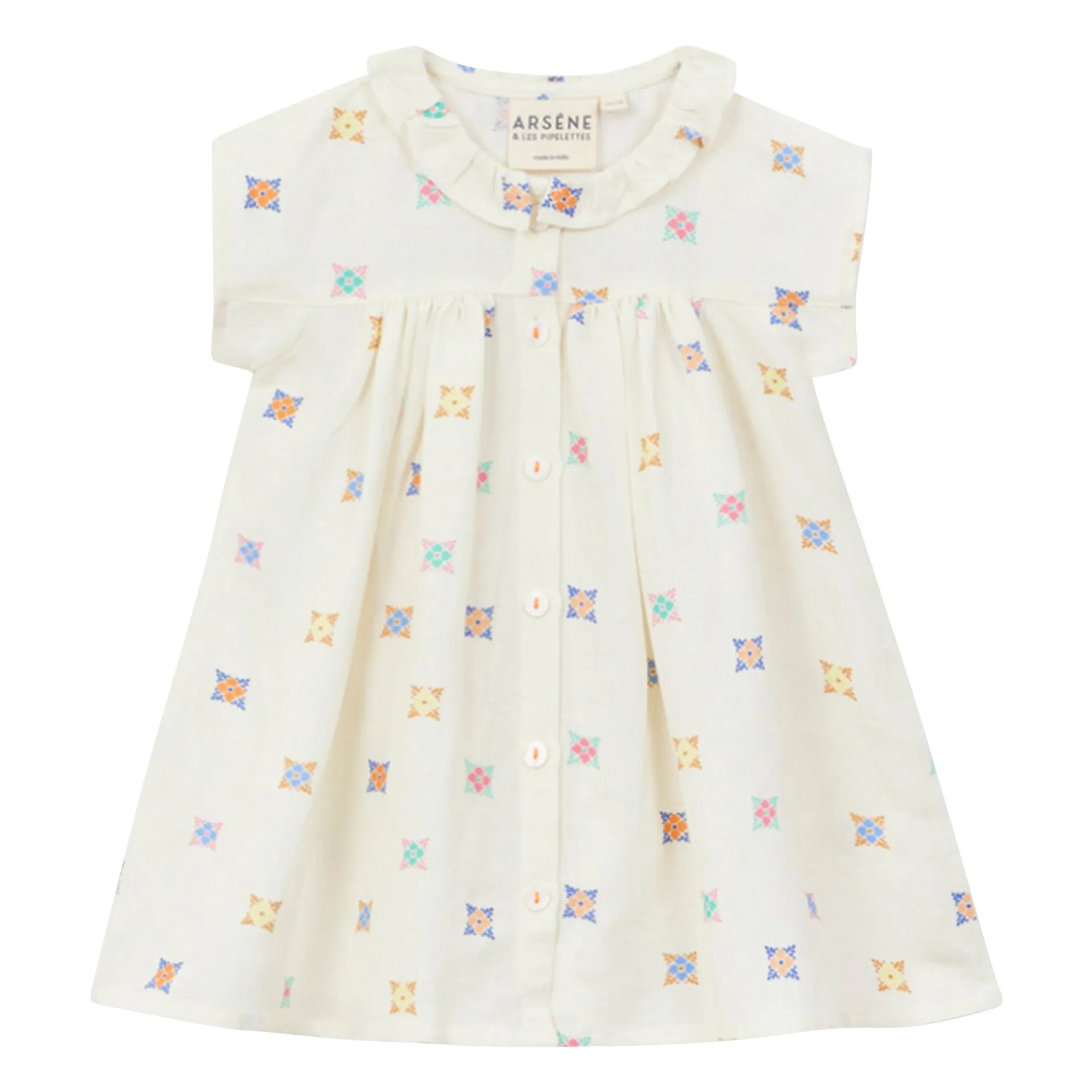 Arsène Et Les Pipelettes Ecru Floral Linen Voile Dress