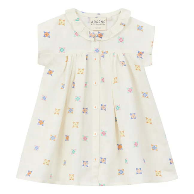 Vestido floral de voile de lino | Crudo