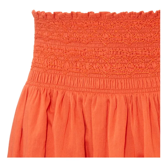 Jupe Longue Brodée Coton Bio | Corail
