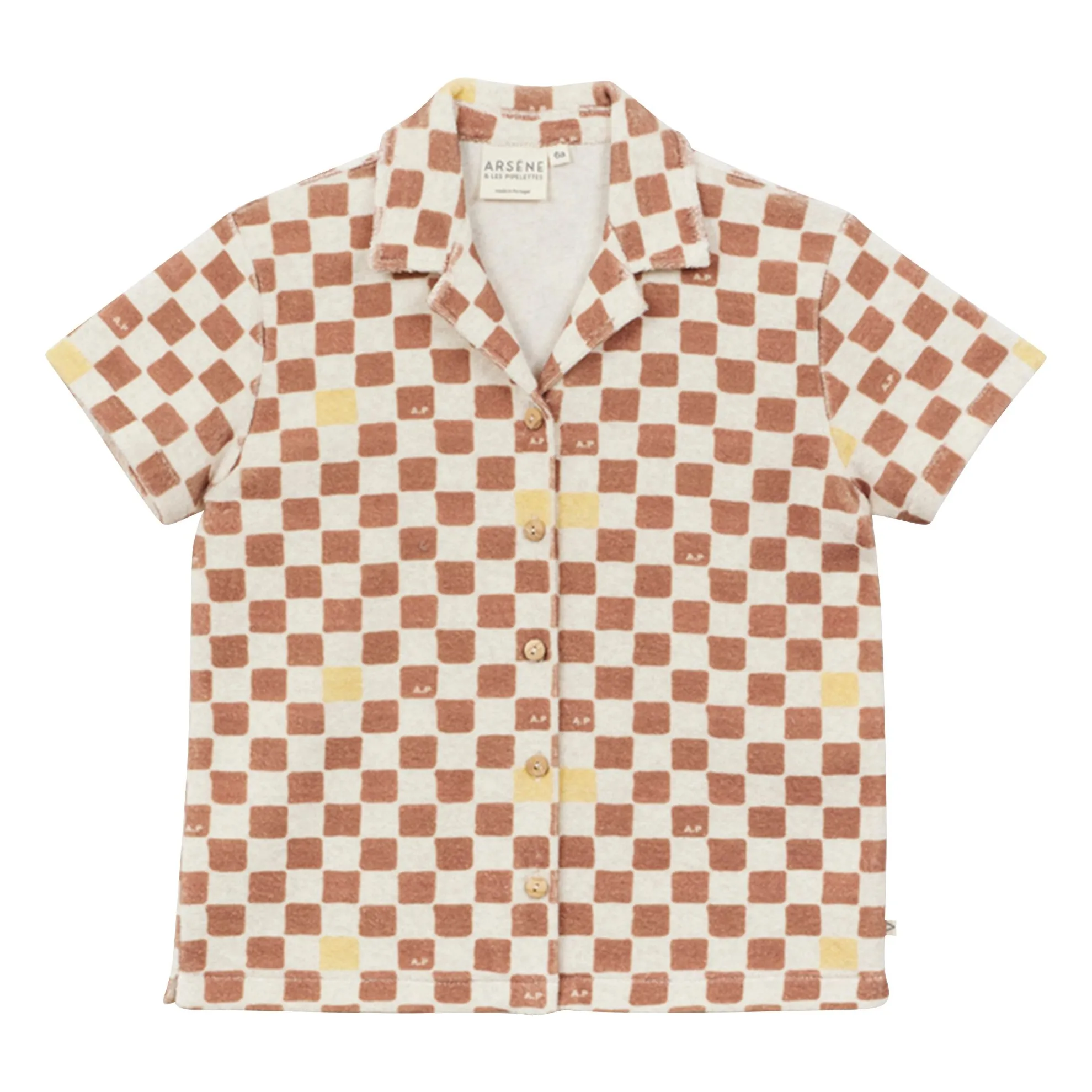 Arsène Et Les Pipelettes Brown Damier Organic Cotton Terry Shirt