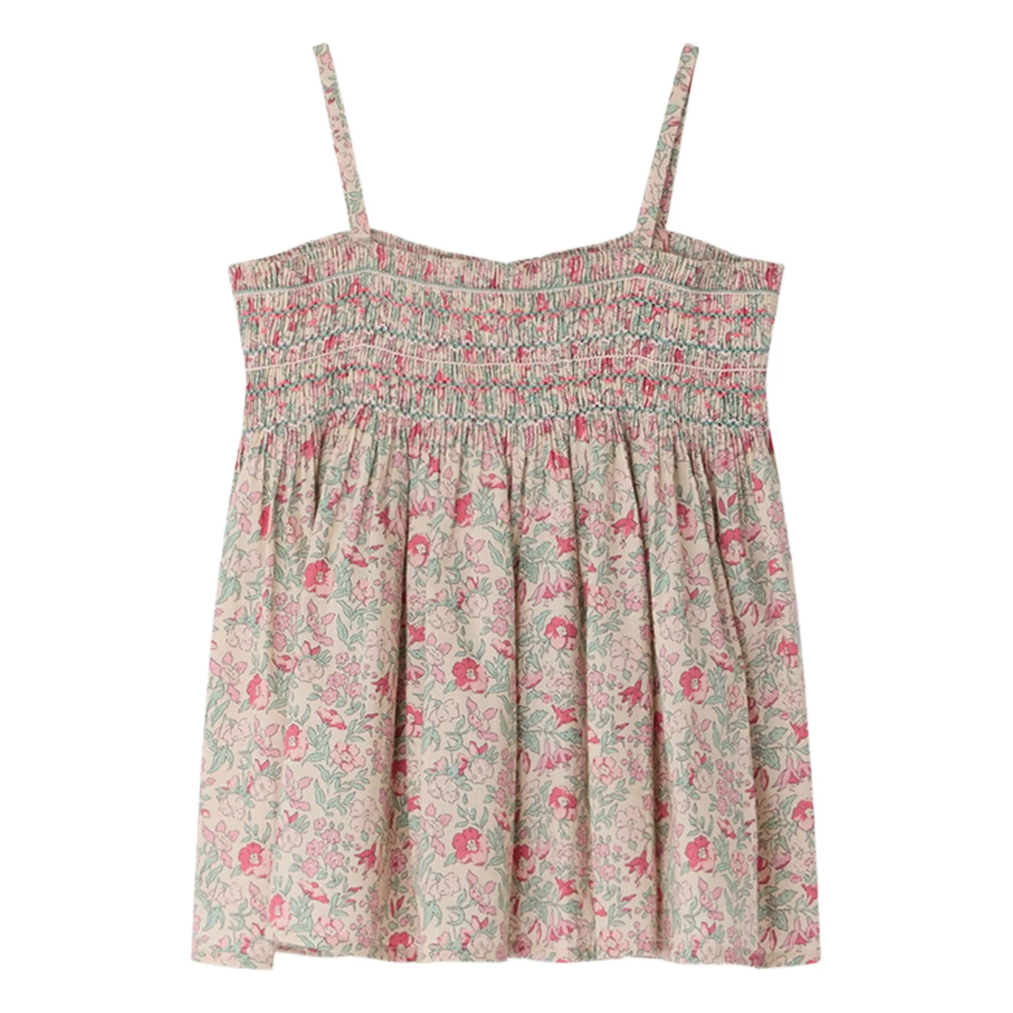 Bonpoint Girls Pink Top Smocké Apolline Fleuri Coton Bio