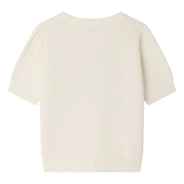 Elvira Fine Knit T-shirt Organic Cotton Flowers | Ecru