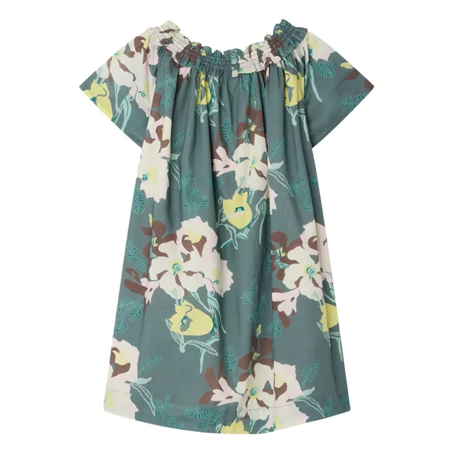 Robe Goldie Fleurs Coton Bio | Vert foncé