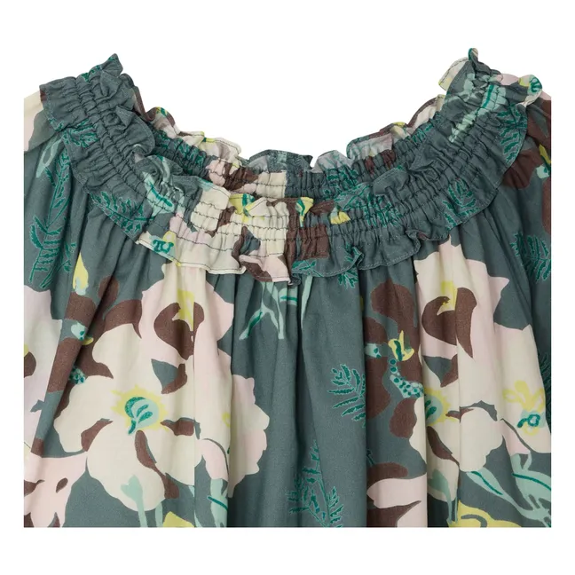 Robe Goldie Fleurs Coton Bio | Vert foncé