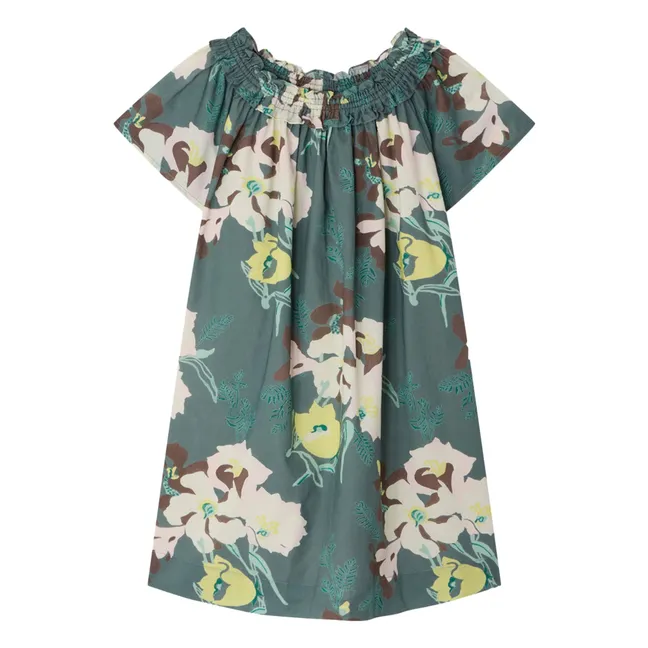 Vestido Goldie Flores Algodón Ecológico | Verde Oscuro