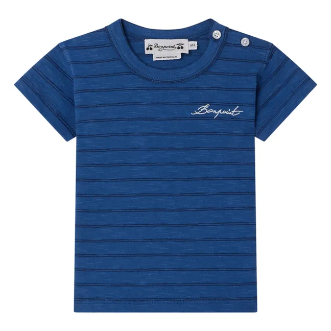 T-shirt Tom Rayé Coton Bio | Bleu roi