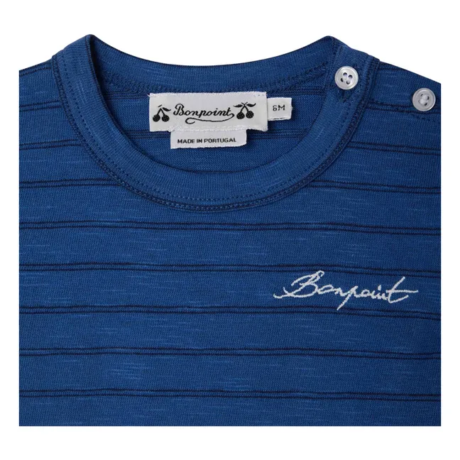 T-shirt Tom Rayé Coton Bio | Bleu roi