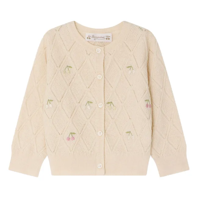 Cardigan Lysandra Cerises Laine | Crème