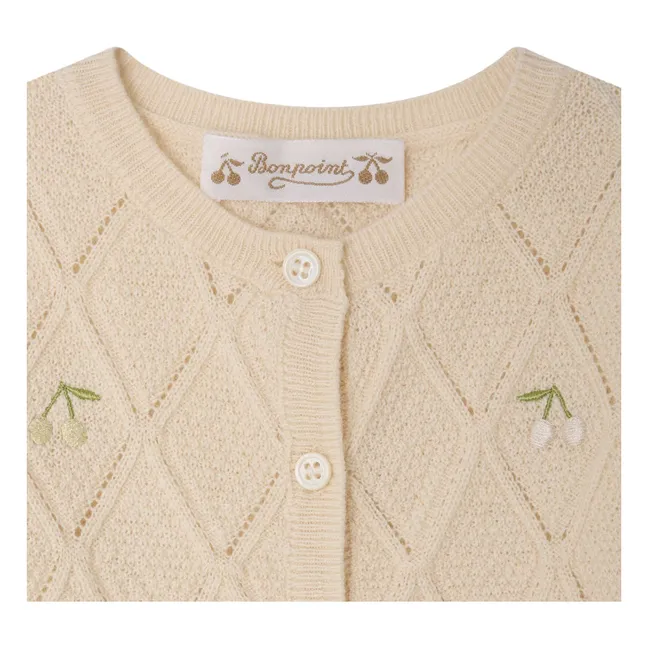 Cardigan Lysandra Cerises Laine | Crème