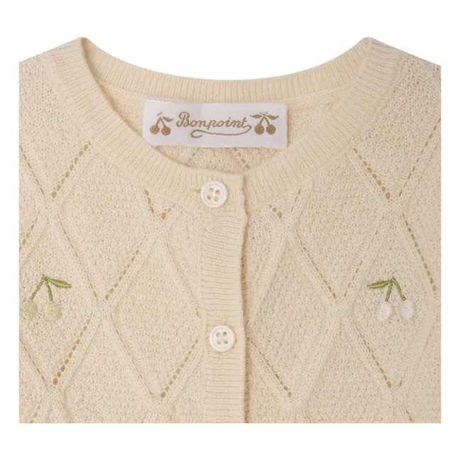 Cardigan Lysandra Cerises Laine | Crème