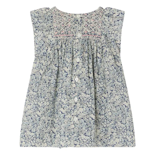 Cadelili Fleurie Organic Cotton Smocked Dress | Prussian Blue