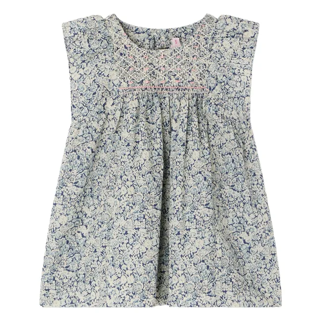 Cadelili Fleurie Organic Cotton Smocked Dress | Prussian Blue