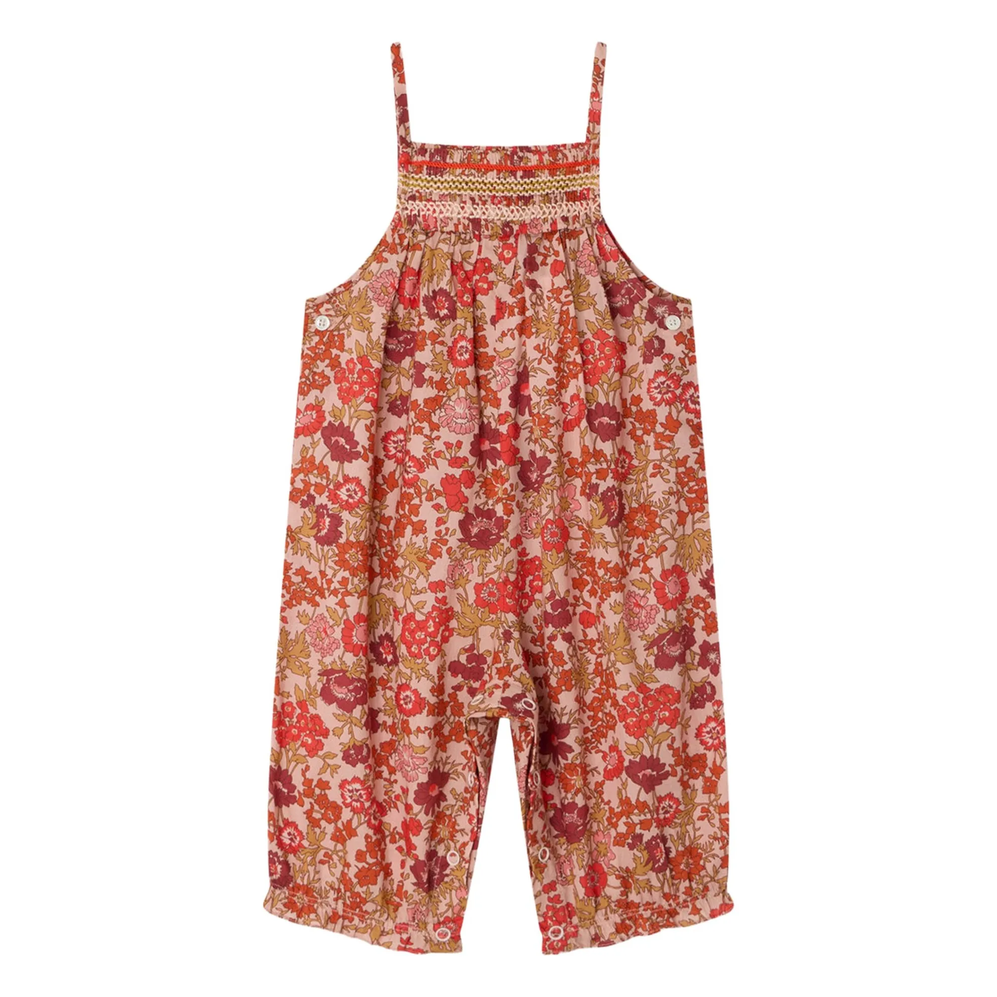 Bonpoint Dusty Pink Lilisy Fleurie Organic Cotton Dungarees