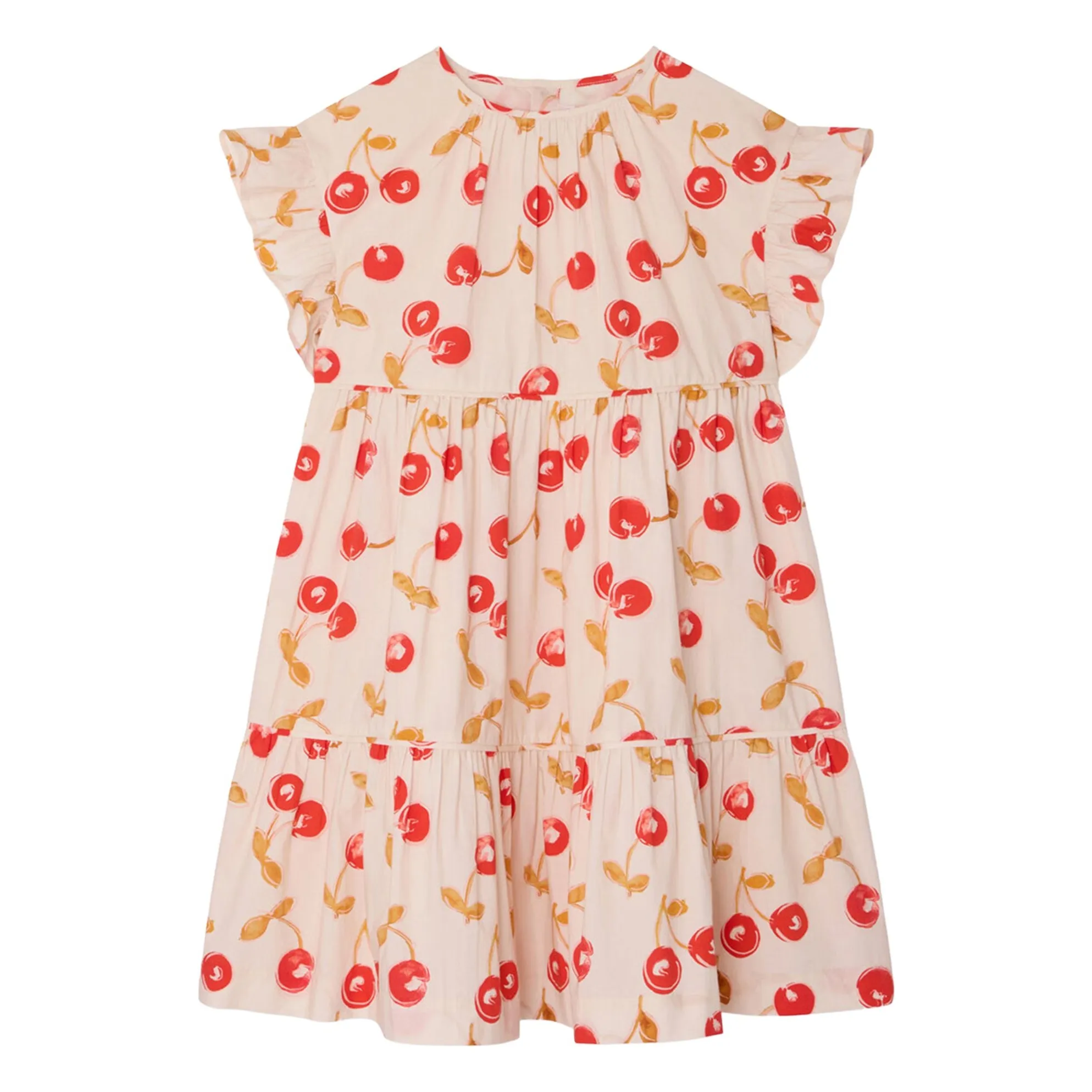 Bonpoint Girls Red Léontine Cerises Organic Cotton Dress