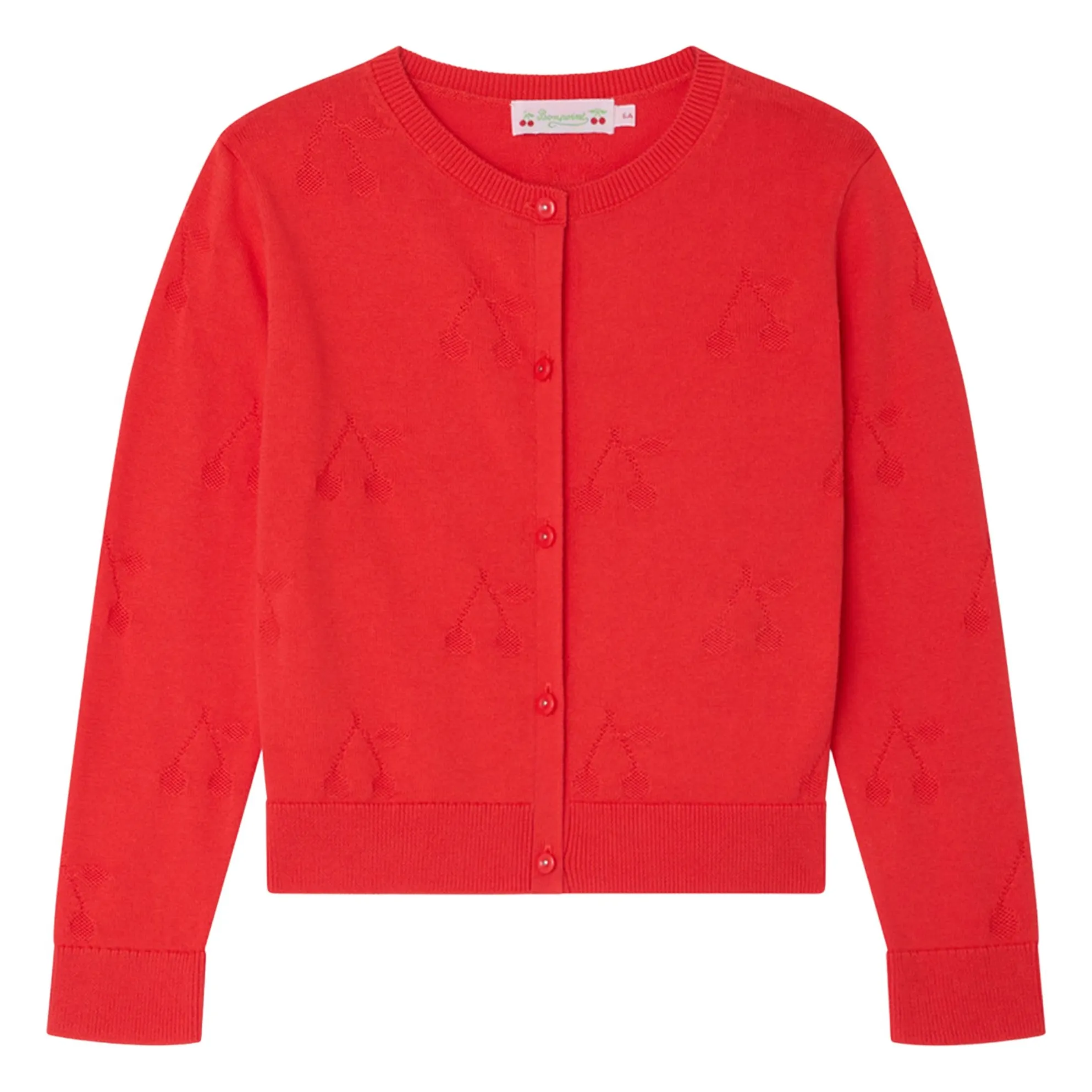 Bonpoint Girls Rouge Coquelicot Lysia Organic Cotton Cardigan
