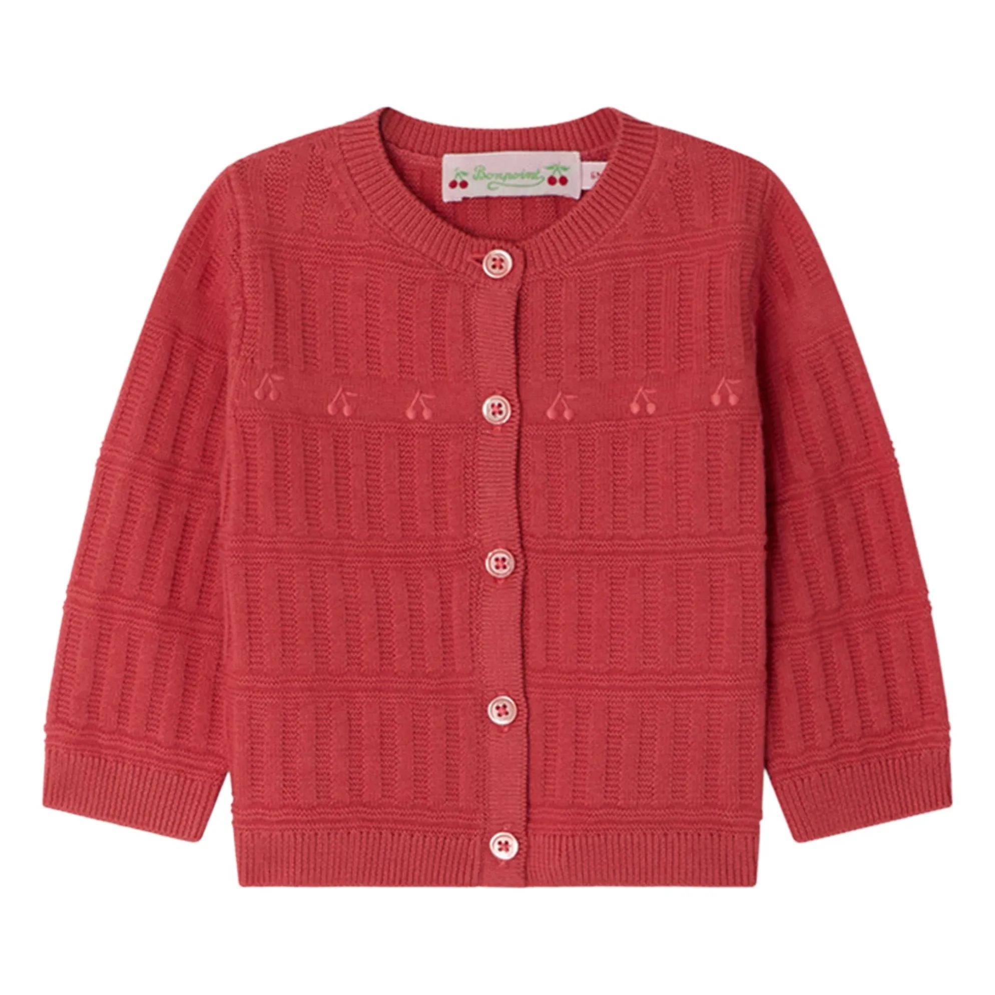Bonpoint Raspberry Red Giovina Organic Cotton Cardigan