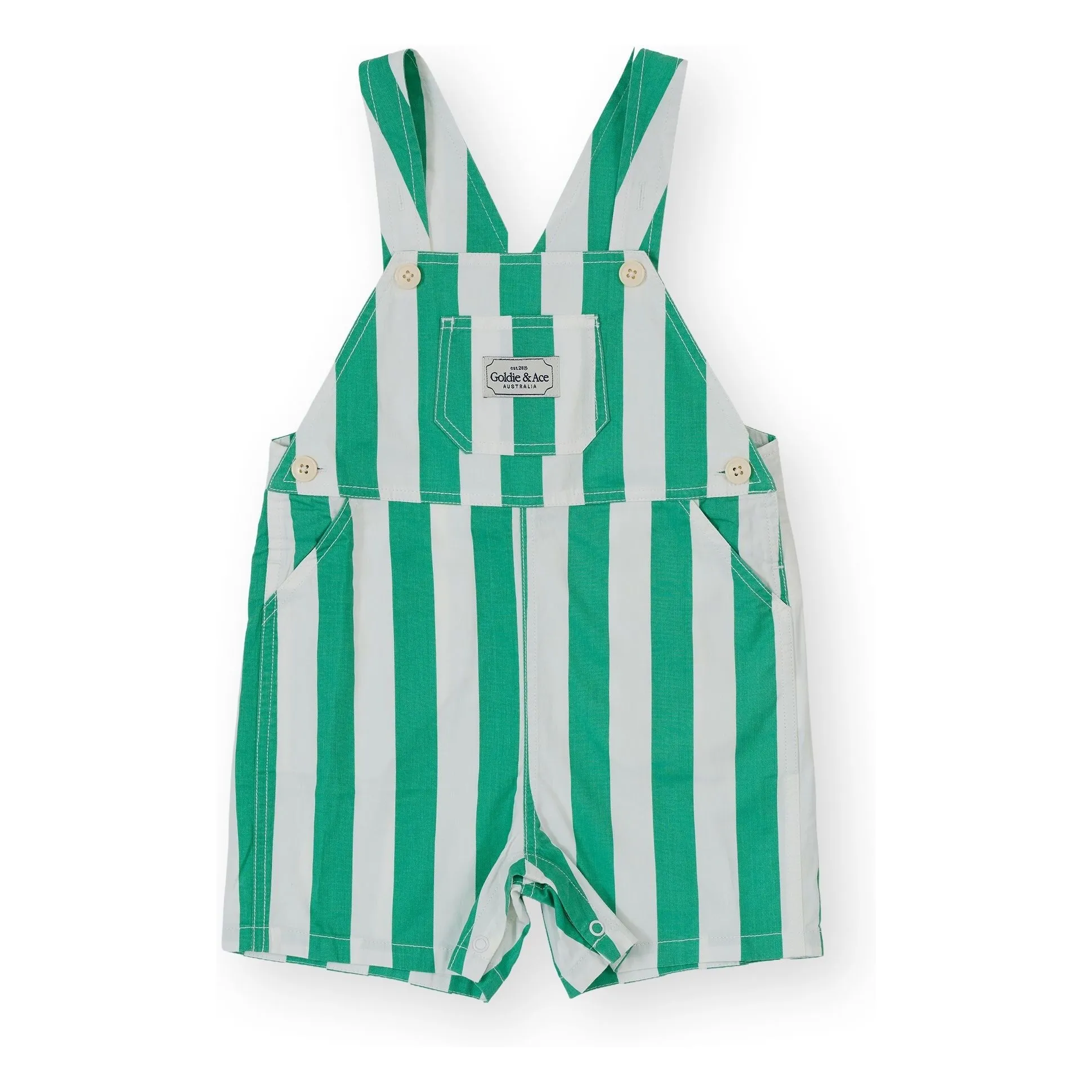 Goldie + Ace Green Striped Short Dungarees