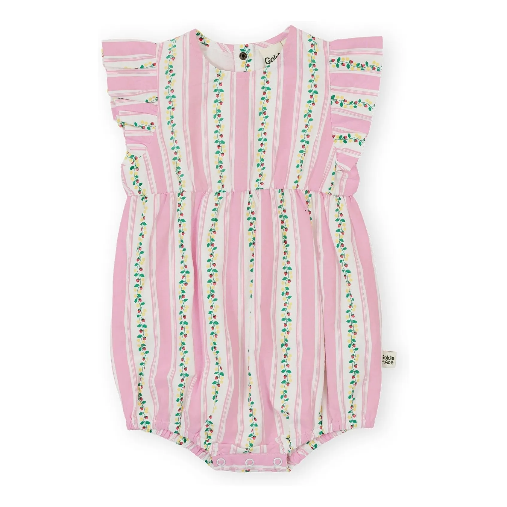 Goldie + Ace Pink Striped Strawberry Romper