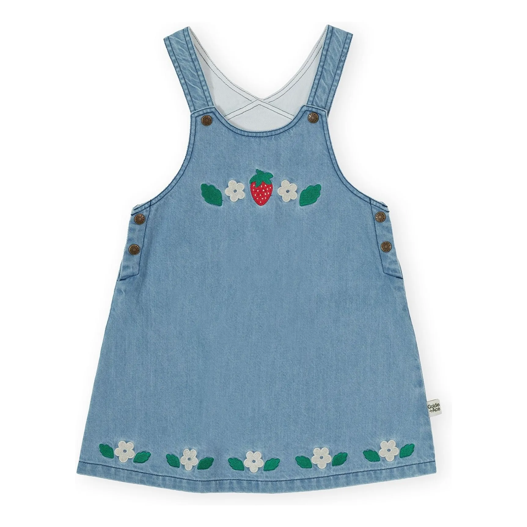 Goldie + Ace Blue Strawberry Denim Apron Dress