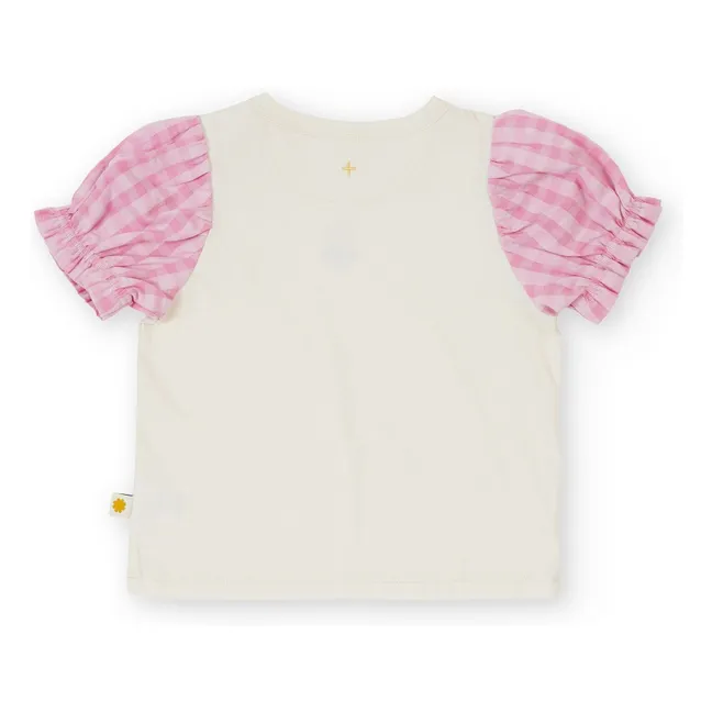 Camiseta de manga abullonada Vichy | Marfil