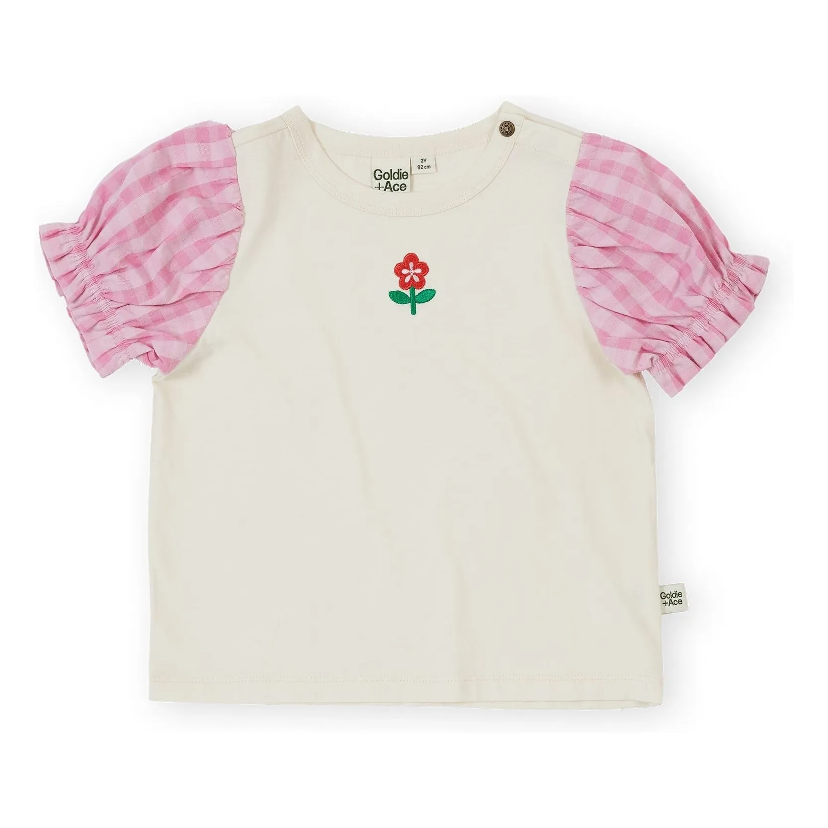 Goldie + Ace Ivory Vichy Puff Sleeve T-Shirt