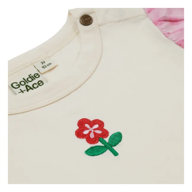 Camiseta de manga abullonada Vichy | Marfil