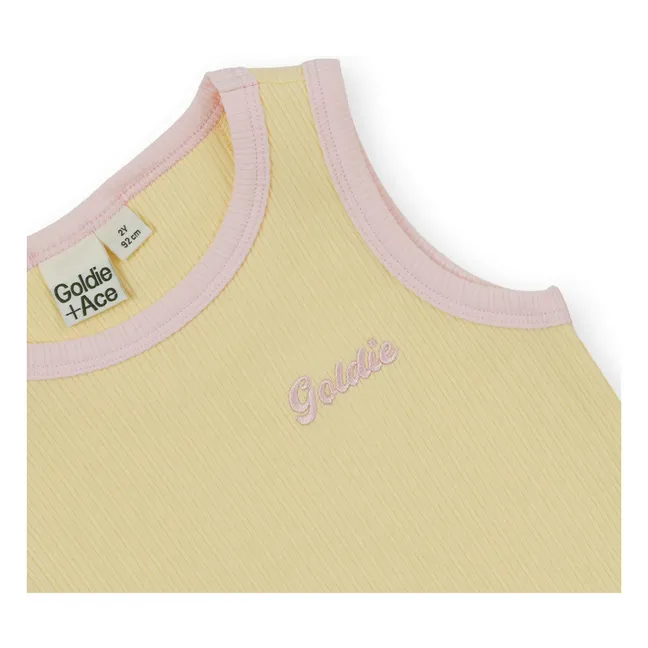 Camiseta de tirantes de canalé en contraste | Amarillo