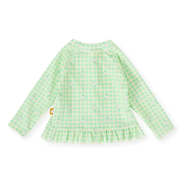 T-shirt de Bain Anti-UV Carreaux Fleuri | Vert