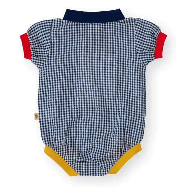 Barboteuse Col Polo Vichy | Bleu marine