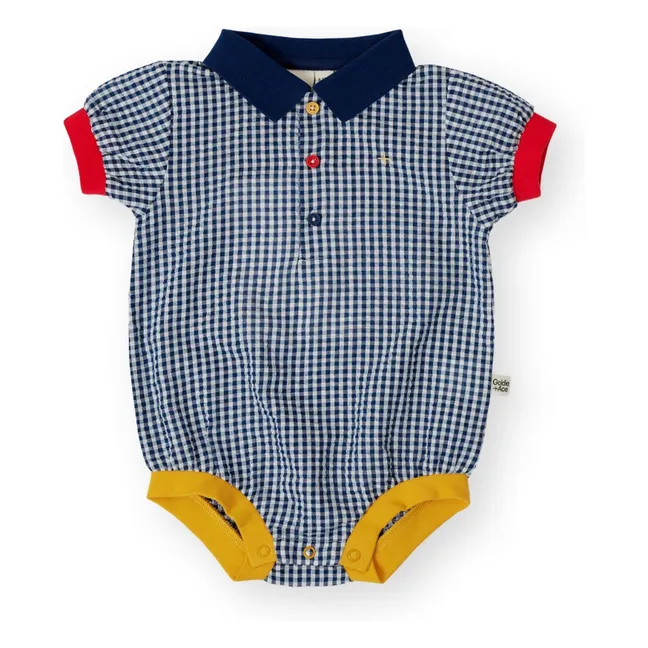 Barboteuse Col Polo Vichy | Bleu marine