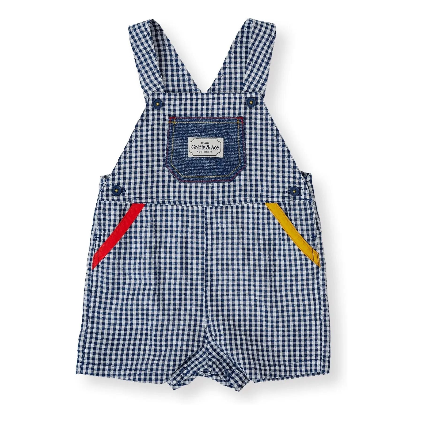 Goldie + Ace Navy Blue Vichy Short Dungarees